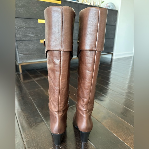CELINE WILTERN Calfskin RIDING BOOT WITH TRIOMPHE 90mm Brown KneeHigh Boots 39.5 - Picture 9 of 16